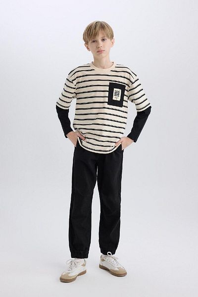 DeFacto Black Boy's Pants with Elastic Leg with Lace-Up Pockets on the Waist B6713A8/Bk81