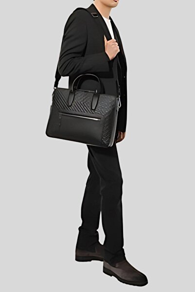 BOSS Erkek Deri Evrak Çantası Siyah