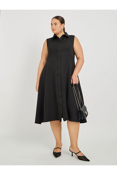 Styli Plus Size Sleeveless Shirt Midi Dress