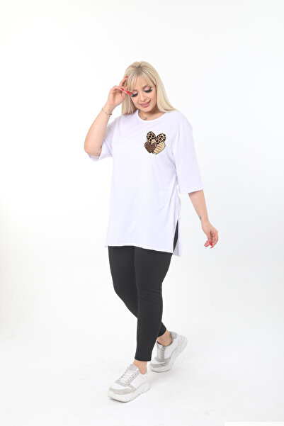 Ciao Kalp baskılı beyaz pamuk oversize tişört