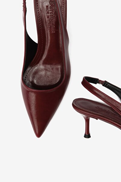 Seniorah Burgundy Skin Elastic Detailed Women's Heeled Shoes