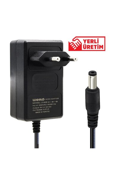 Genel Markalar 9 Volt - 3 Amper 5.5X2.5 Uçlu Priz Tipi Plastik Kasa Adaptör