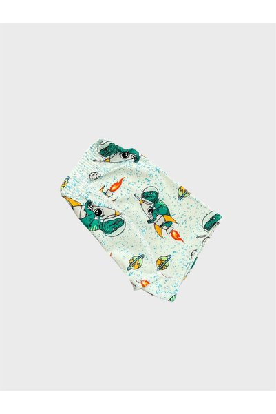 tusem butik homewear Boy's Cotton White Blue Dinosaur Patterned Tank Top Boxer Set