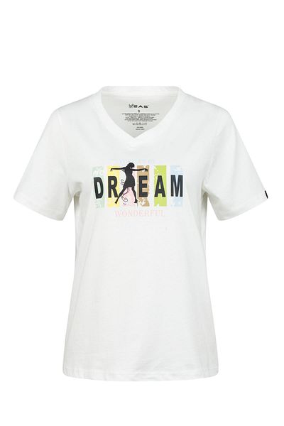 2AS Tricou pentru femei cu decolteu în V cu imprimeu Alone 404