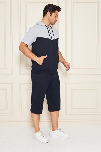 TRENDHİLL Ανδρικό βαμβακερό κουκούλα Capri Suit Grey / Navy Blue 7501-G.L.