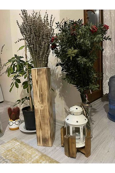 Wooden Factory Wooden Decorative Vase – Tall Figurine for Pampas & Artificial Flowers 49 cm