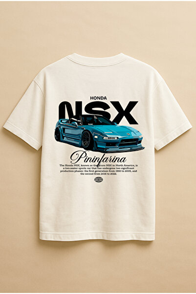 Altair Tr تي شيرت أبيض اللون كبير الحجم مطبوع عليه سيارة Honda NSX للجنسين