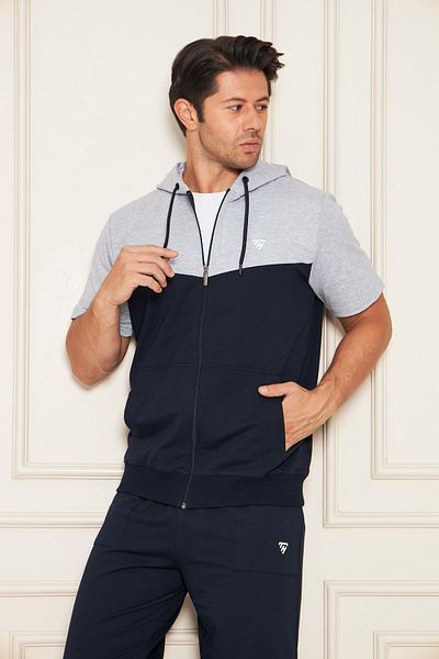 TRENDHİLL Ανδρικό βαμβακερό κουκούλα Capri Suit Grey / Navy Blue 7501-G.L.