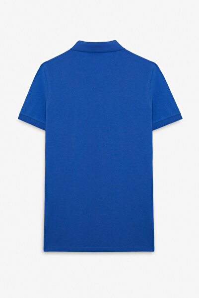 GRIMELANGE Skyloom Men's 100% Cotton Short Sleeve Regular Fit Saks Blue Polo Neck T-Shirt