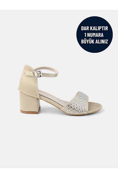 MAGGIO Gold Color Women's Stone Ankle Strap Thick Heeled Evening Dress Shoes