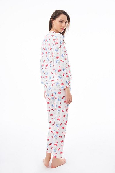 Cottonhill Premium Summer Women's Pajamas Set Fruit Pattern Soft Texture Crew Neck Long Sleeve