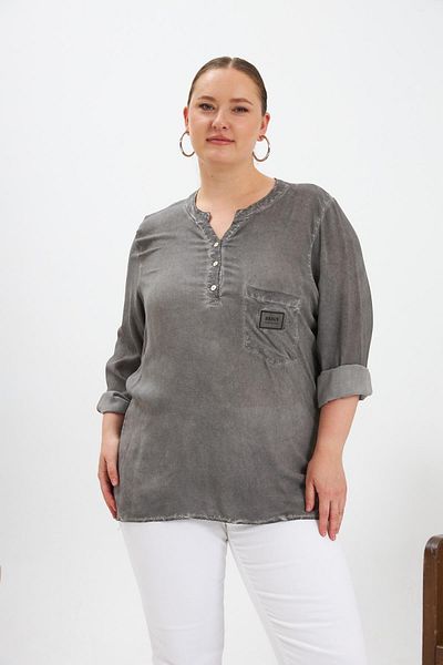 RMG Arma Detailed Large Size Washed Blouse Smoked