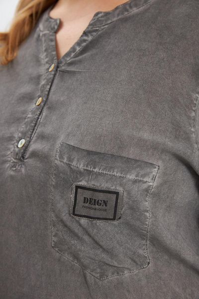 RMG Arma Detailed Large Size Washed Blouse Smoked