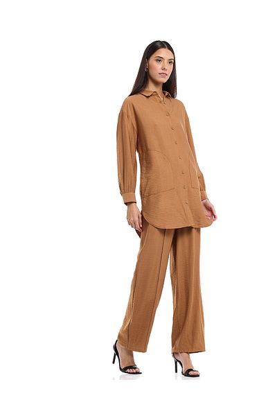 R&B Solid Wide Leg Pants with Drawstring Waist