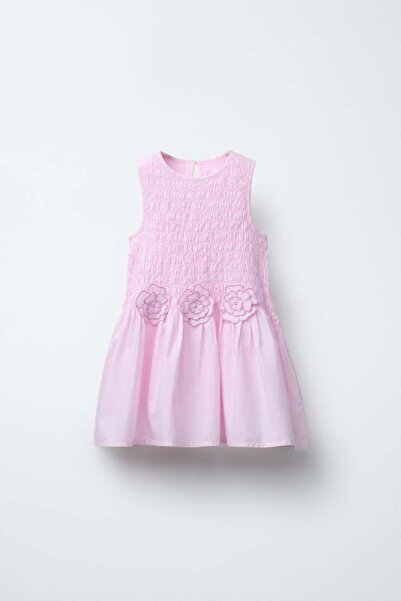 Magu Girl's Cotton Pink Floral Appliqued Floor Skirt Dress - Summer Sleeveless Model