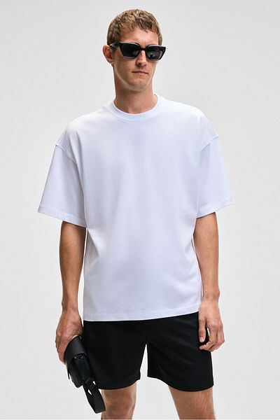 GRIMELANGE Dazmann Men's Oversize Fit Crew Neck Short Sleeve 100% Organic Cotton White T-Shirt
