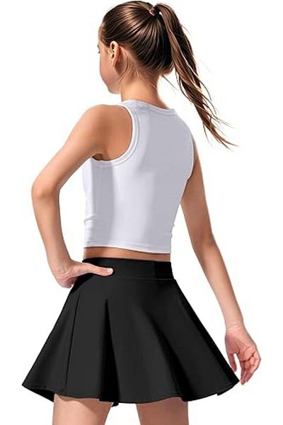 LADY HAZAL Black High Waist Girls Tennis Skirt Darkalıp Lady Children's Sports Skirt with Leggings and Pockets