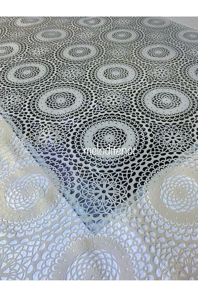 TNR Meiwa Transparent Coating Processing Lace Motif Pvc Cream Rectangle Oilcloth Table Cloth