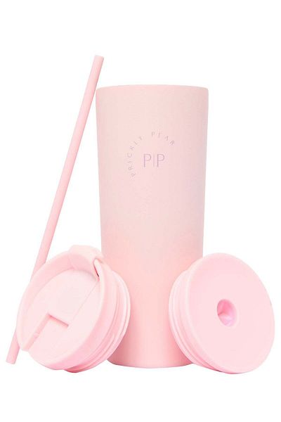 PRICKLY PEAR Stainless Steel 24 Oz 2 in 1 Water Bottle With Straw And Travel Cup, Pink Logo Design