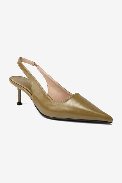Seniorah Khaki Skin Elastic Detailed Women's Heeled Shoes
