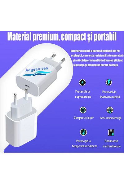 OEM Încărcător Lightning - USB C, compatibil cu telefonul, încărcare rapidă 20w, 1m, alb