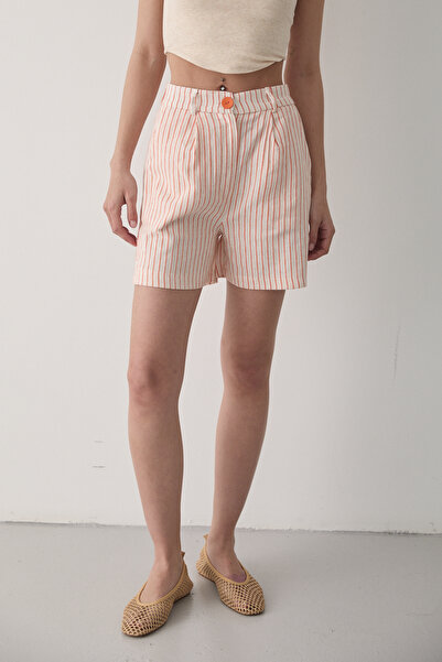 JASTE Kadın Turuncu Keten Şort Pantolon