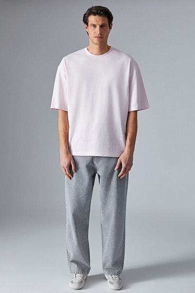 GRIMELANGE Dazmann Men's Oversize Fit Crew Neck Short Sleeve 100% Organic Cotton Pink T-Shirt