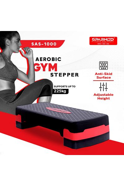 Sparnod Fitness SAS-1000 Stepper AdjustableHeight,Supports upto 225kg,Strength Training& Pilates Red
