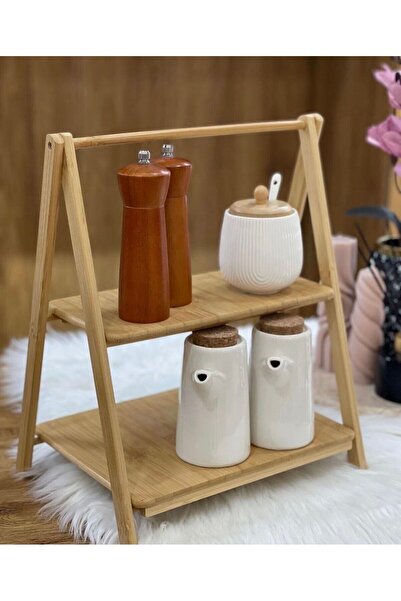 Qerhome 2 Katlı Bambu Dekoratif Sunumluk & Baharat Standı Tina