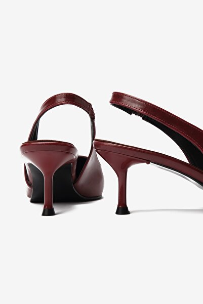 Seniorah Burgundy Skin Elastic Detailed Women's Heeled Shoes