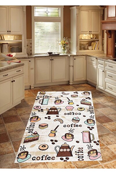 Pelangi Coffee Fincan Desenli Dijital Baskılı Kaymaz Taban Yıkanabilir Leke T...