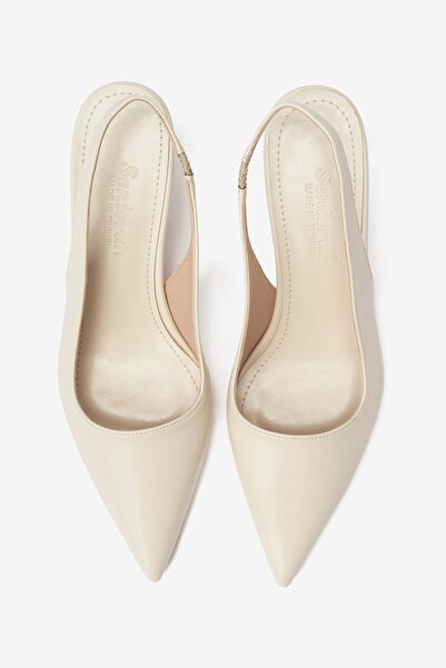 Seniorah Cream Skin Rubber Detailed Women's Heeled Shoes