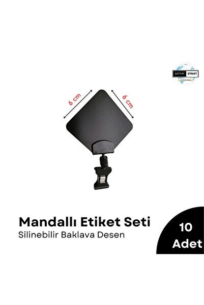 Şeffaf Etiket Mandallı Siyah Etiket Seti 10 Adet Baklava Desen Kıskaçlı Etike...
