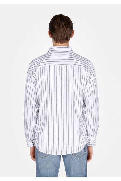 Colin's Regular Fit Shirt Neck Striped Men's Linen Blended Navy Blue Long Sleeve Shirt