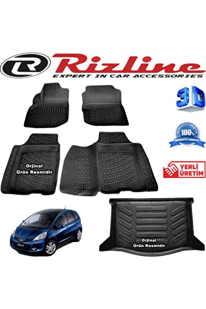 Rizline Honda Jazz 3d Paspas + 3d Bagaj Havuzu 2009-2015 Arası Siyah Set