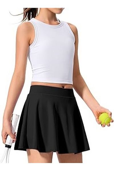 LADY HAZAL Black High Waist Girls Tennis Skirt Darkalıp Lady Children's Sports Skirt with Leggings and Pockets