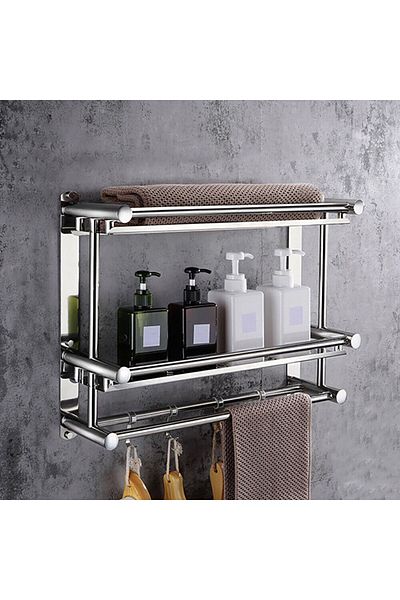 Un Wall mounted double bathroom vanity with towel rack and storage hanger holder