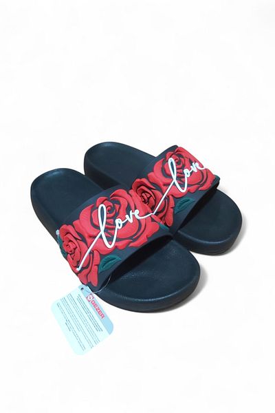 GEZER Rose Engraved Black Non-Slip Sole Slippers. Pool Sea Bathroom Balcony Terrace Home and Street Slippers