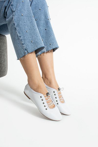 Getcho Pantofi de balerină din piele albă, cu șireturi, pentru femei, ușoare, cu talpă plată, pantofi combinati de birou