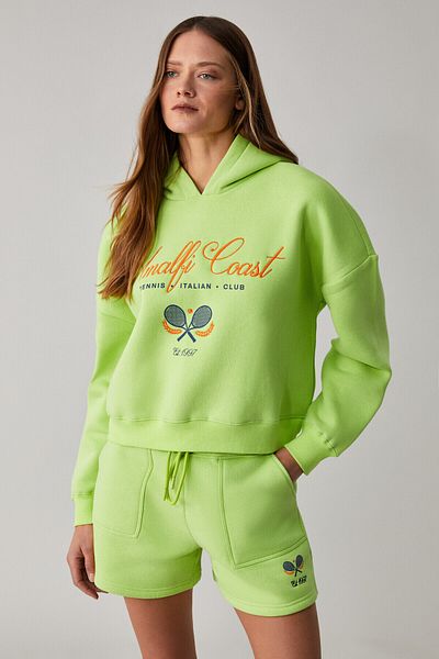 GRIMELANGE Tacna Women's Hooded Long Sleeve Oversize Green Sweatshirt