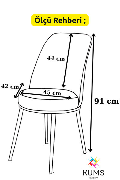 KUMS MOBİLYA 1 Adet Mutfak, Salon ve Yemek Sandalyesi – Kaliteli Kumaş, Beyaz Metal Ayak
