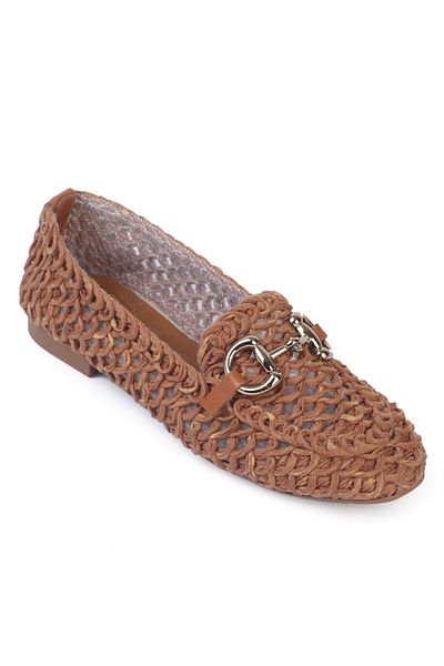 Capone Outfitters Γυναικείο Loafer με Μεταλλική Πόρπη Tani Straw Weave