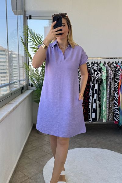 Kubos Moda Polo Neck Shoulder Draped Purple Dress