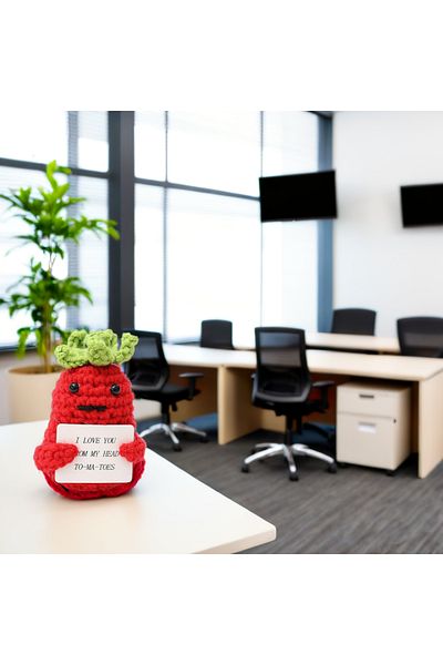 OEM Knitted mascot, Positive Tomato model, red, funny, romantic love message, 7 cm