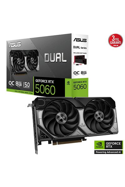 ASUS Dual-Rtx5060-O8G-Nvidia-Geforce-Rtx 5060-8Gb Gddr7-128Bit--Oc-Hdmi-3Xdp-Dlss3 Graphics Card