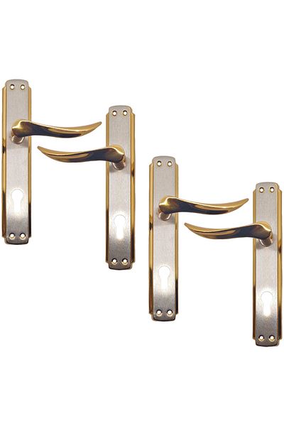 flores Door handle with escutcheon, Elvin, satin yellow, on cylinder, 85 mm, 2 sets / box
