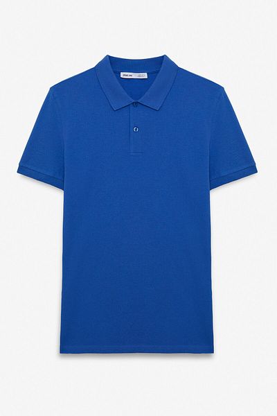 GRIMELANGE Skyloom Men's 100% Cotton Short Sleeve Regular Fit Saks Blue Polo Neck T-Shirt