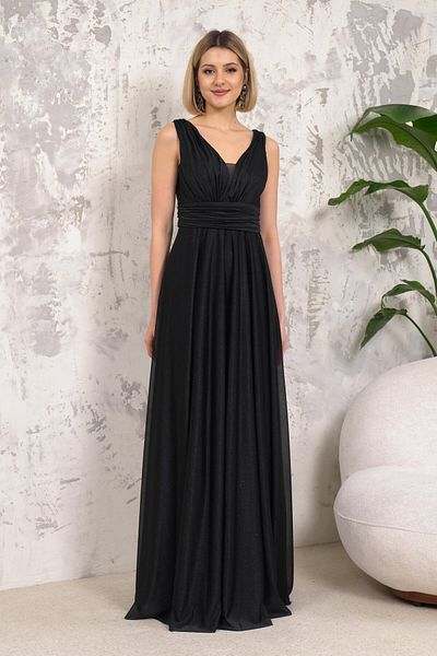 XXL BUTİK Women's Lined Glitter Detailed Tulle Evening Dress Xxl9223