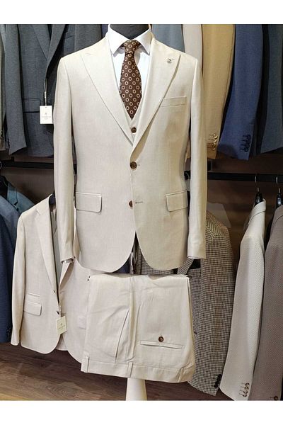 Ted Davıd Polyviscon Suit with Linen Blended Vest