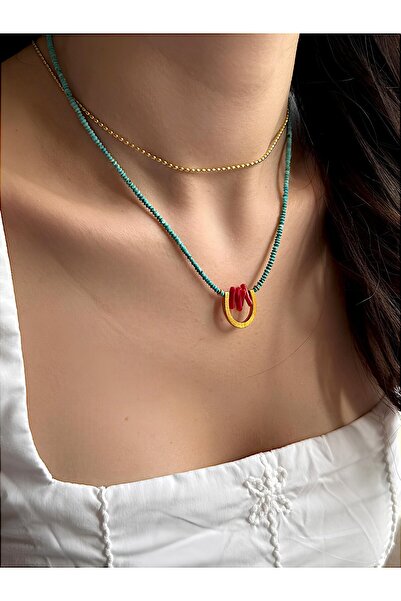 Vigens Mulier 925 Ayar Firuze ve Mercan Taşlı At Nalı Figürlü Kolye Marila